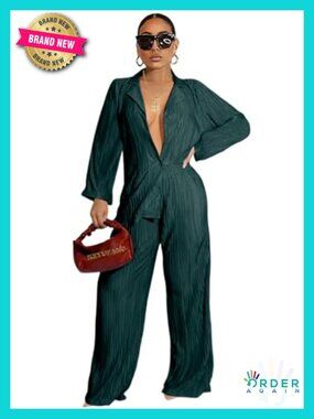 2 Piece Tracksuit Set - Button Shirt & Wide Leg Pants